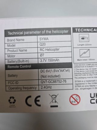 Helicóptero RC SYMA Q20 comando 8+