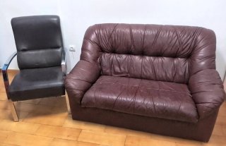 Sofá y sillón de piel marrón