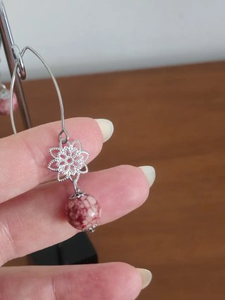 Orecchini Acciaio e Corallo Fossile Rosa