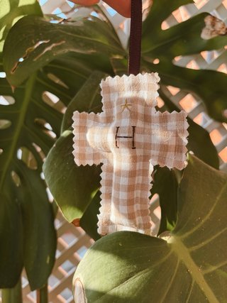 Cruz tela bordada vichy beige