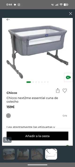 Cuna colecho Next2Me Chicco gris