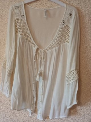 Blusa Stradivarius Transparente Encaje Talla M