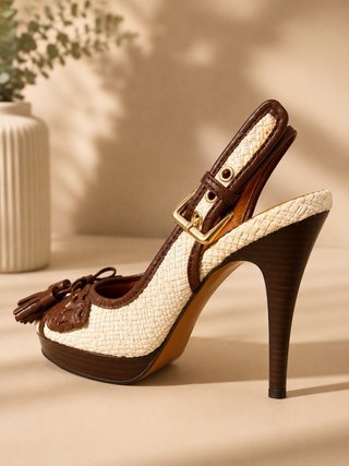 Zapatos tacón alto blanco y marrón