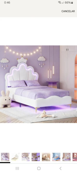 Cama infantil con diseño de corona y luces LED