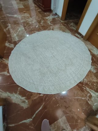 Alfombra redonda beige y gris