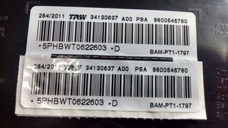 9800546780 AIRBAG ASIENTO DERECHA CITROEN C3 2ª GEN. 2009-2010-2011-2012-2013-2014-2015-2016, PEUGEOT 2008 2013-2014-2015-...