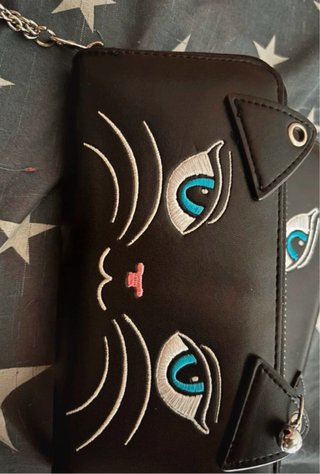 Cartera Banned Gato Negra Bordada