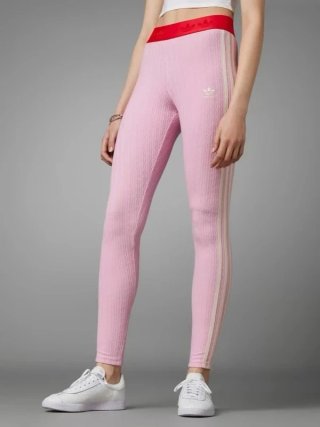 Adidas leggings rosa con fascia rossa