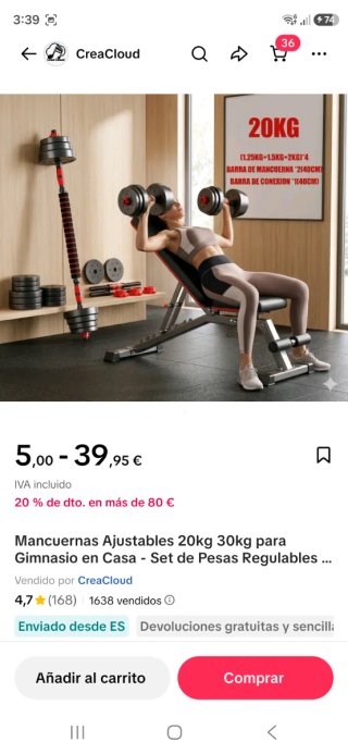 Mancuernas ajustables 30kg en total