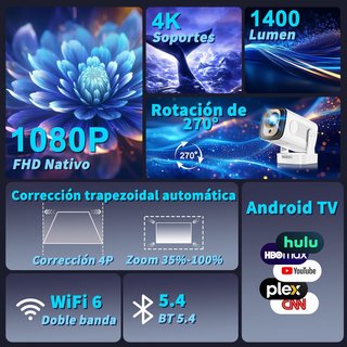 Proyector Portátil 4K FHD WiFi 6 BT 5.4