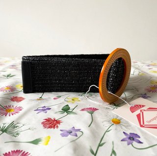 Cinturón rafia negro hebilla ratán