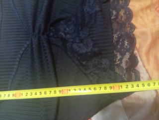 Top Crop Canalé Negro con Encaje Talla L