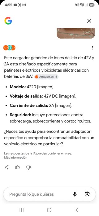 Cargador Batería Li-ion 42V 2A