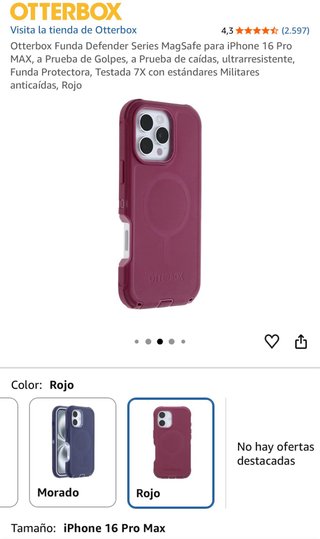 Funda Otterbox Defender iPhone 16 Pro Max Roja