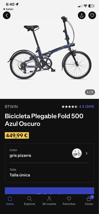 Bicicleta plegable Oxylane azul