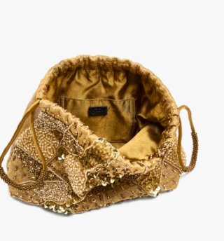 Bolso Parfois dorado abalorios flecos