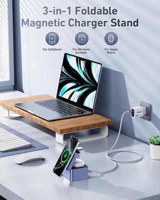 BENFEI Cargador Plegable 3en1 Inalámbrico 33W