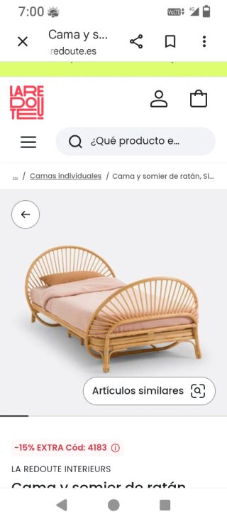 Cama individual de ratán
