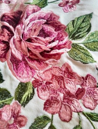 Funda de cojín 50x30 Decorativo.Bordado Ramo Rosas