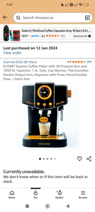 Cafetera Espresso ECO-DE Delice Noir