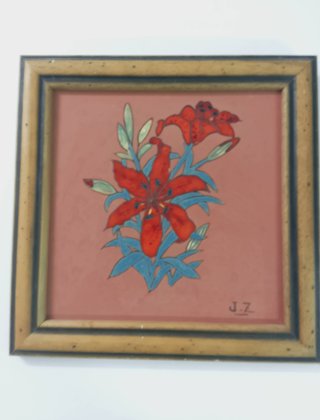 Cuadro Cerámica Flores Rojas y Azules
