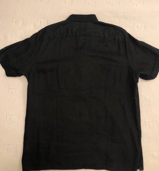 Camisa Lino Manga Corta Negra
