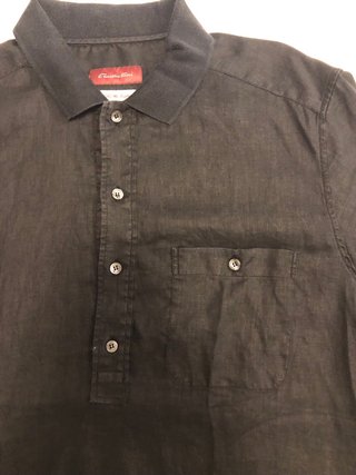 Camisa Lino Manga Corta Negra