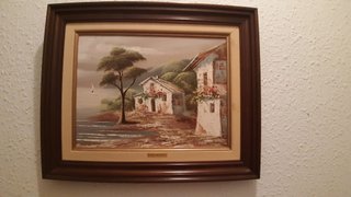 Cuadro al óleo paisaje con casas