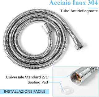 Vinabo Alcachofa de ducha + 1,5 m flexible de ducha de acero tubo