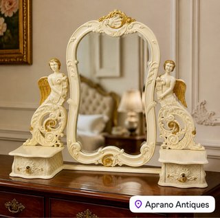 Specchio d'appoggio intagliato in legno massello