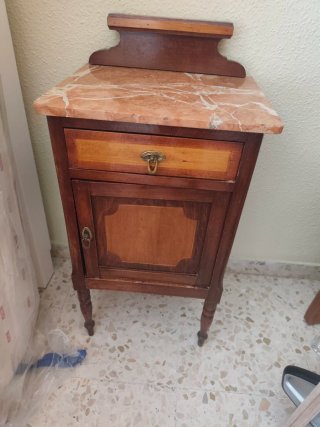Mesita de noche vintage mármol y madera
