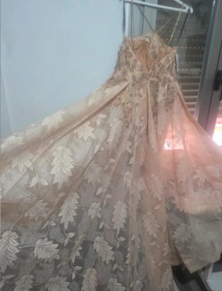 Vestido de Novia, Vestido de fiesta beige y dorado