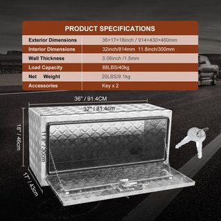 Caja de Camión Inferior, 914 x 430 x 460 mm Caja de Almacenamiento para Pickup, Caja de Herramientas de Aluminio de Placa de Diamante de Alta Resistencia con Cerradura y Llaves, Caja de Almacenami...