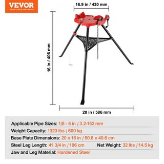 Morsa de Cadena con Soporte de Trípode | Capacidad de Tubería de 3.2 a 152 mm | Capacidad de Carga de 600 kg | Soporte Portátil con Patas Plegables y Bandeja para Herramientas | Ideal para Fontane...