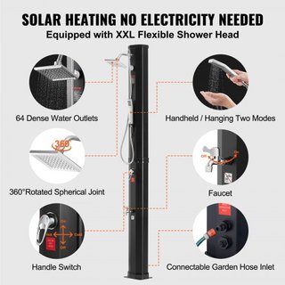Ducha Solar Calentada al Aire Libre, Kit de Ducha de 40L para al Lado de la Piscina con 2 Cabezal de Ducha y Grifo de Ducha para los Pies, Dos Modos de Mano/Suspensión Montaje Rápido con Agujero P...