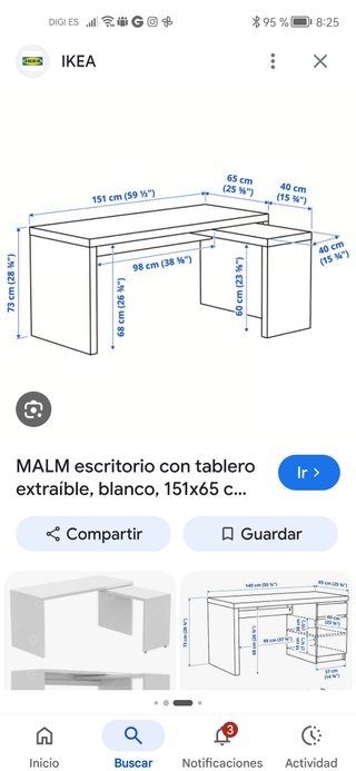 Escritorio IKEA MALM blanco con tablero extraíble