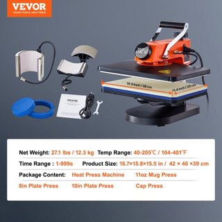 Máquina de Prensa Térmica 12x15in/30.5x38.1 cm 5en1 Transferencia de Sublimación para Camisetas, Placas, Tazas
