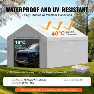 Cubierta de Reemplazo para Carport + Pared Lateral 6000 x 3000 mm, Carpa de Garaje Refugio Tarp Resistente al Agua y Protegido contra UV, Instalación Fácil con Bungee de Bola, Blanco (Estructura N...