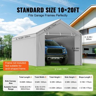 Cubierta de Reemplazo para Carport + Pared Lateral 6000 x 3000 mm, Carpa de Garaje Refugio Tarp Resistente al Agua y Protegido contra UV, Instalación Fácil con Bungee de Bola, Blanco (Estructura N...