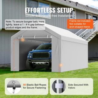 Cubierta de Reemplazo para Carport + Pared Lateral 6000 x 3000 mm, Carpa de Garaje Refugio Tarp Resistente al Agua y Protegido contra UV, Instalación Fácil con Bungee de Bola, Blanco (Estructura N...