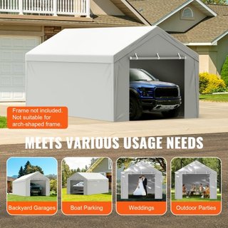 Cubierta de Reemplazo para Carport + Pared Lateral 6000 x 3000 mm, Carpa de Garaje Refugio Tarp Resistente al Agua y Protegido contra UV, Instalación Fácil con Bungee de Bola, Blanco (Estructura N...