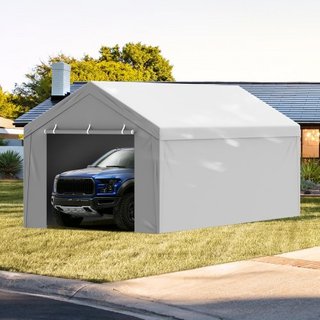 Cubierta de Reemplazo para Carport + Pared Lateral 6000 x 3000 mm, Carpa de Garaje Refugio Tarp Resistente al Agua y Protegido contra UV, Instalación Fácil con Bungee de Bola, Blanco (Estructura N...