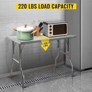 Mesa de Trabajo Comercial Estación de Trabajo 121.9x61 cm Mesa de Preparación Comercial Plegable, Mesa Plegable de Acero Inoxidable de Alta Resistencia con Carga de 299.8 kg, Mesa de Cocina, Isla ...