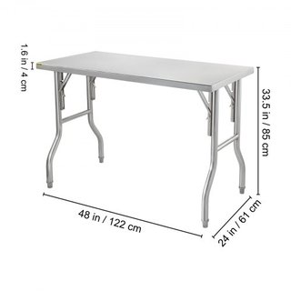 Mesa de Trabajo Comercial Estación de Trabajo 121.9x61 cm Mesa de Preparación Comercial Plegable, Mesa Plegable de Acero Inoxidable de Alta Resistencia con Carga de 299.8 kg, Mesa de Cocina, Isla ...