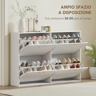 Zapatero de Entrada Slim con 4 Puertas Abatibles, Mueble Zapatero Moderno para 24 Pares de Zapatos con Estantes Regulables, Organizador de Zapatos de Madera, 120X24X81Cm, Blanco