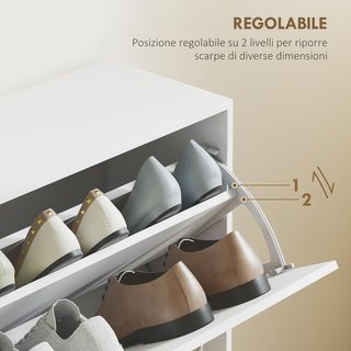 Zapatero de Entrada Slim con 4 Puertas Abatibles, Mueble Zapatero Moderno para 24 Pares de Zapatos con Estantes Regulables, Organizador de Zapatos de Madera, 120X24X81Cm, Blanco