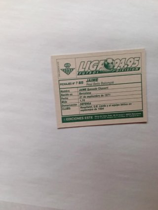 Cromo Futbol Jaime Real Betis Balompié 94-95