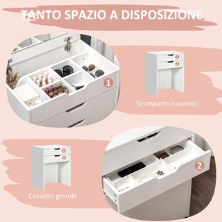 Toallero de Cámara con Espejo y Taburete a Juego, Estación de Maquillaje con Compartimento Oculto y Cajón de Madera, Blanco