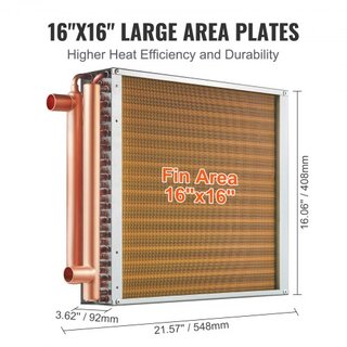 Intercambiador de Calor Agua a Aire 16" x 16" / 40.6 x 40.6 cm 3 Filas 3/8" / 1 cm Puertos de Cobre 193 Aletas