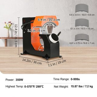 Pressa termica per cappelli, macchina automatica per pressa termica 3 in 1, trasferimento sublimato Clamshell da 6,4x3,5 pollici, pannello di controllo digitale con rilascio automatico e manopola con 3 Al...